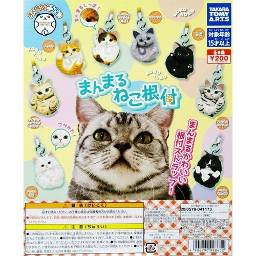 Manmaru Neko Calico Kitten Cat Netsuke Mascot Phone Strap NEW 