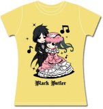 Black Butler Chibi Sebastian and Cross Dressing Ciel T-Shirt Yellow Women's