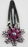 Black Hair Pin Pink Colored Jeweled Flower