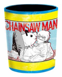 Chainsaw Man 10" Denji and Pochita Yellow Trash Can Waste Basket