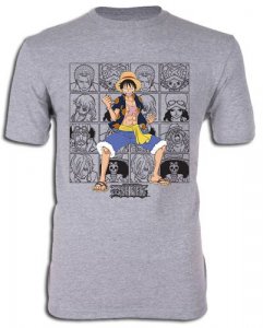 One Piece Dressrosa Arc Straw Hat Crew Portraits Gray T-Shirt