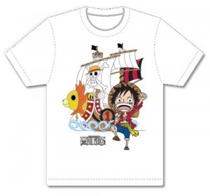 One Piece Chibi Luffy and Thousand Sunny Go White Adult Men's T-Shirt
