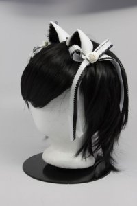  White Ears with Black Fur and White and Black Bows