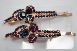 Hair Pins Amethyst Colored Jeweled Pair