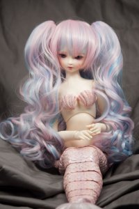 Doll Wig Meiko - Cotton Candy Pink and Sky Blue Blend
