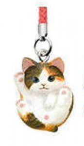 Manmaru Neko Calico Kitten Cat Netsuke Mascot Phone Strap