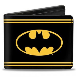 DC Comics Batman Symbol w/ Stripes PU Black Bifold Wallet